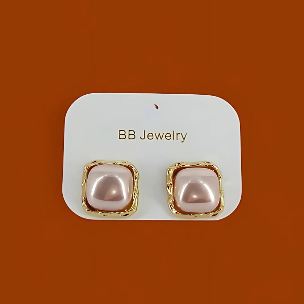 Pink Pearl with Golden Accents Square Earstuds