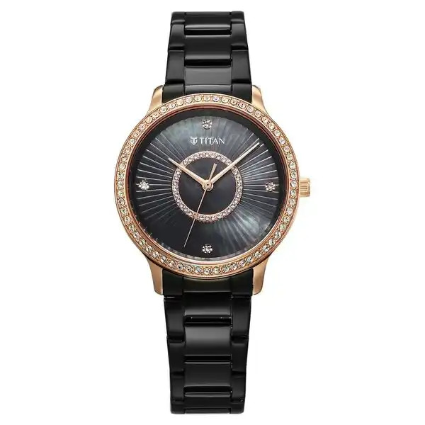 Titan Glamour Quartz Analog Black Dial Watch For Women 95314KM01 Titan Glamour Quartz Analog Black Dial Watch For Women 95314KM01