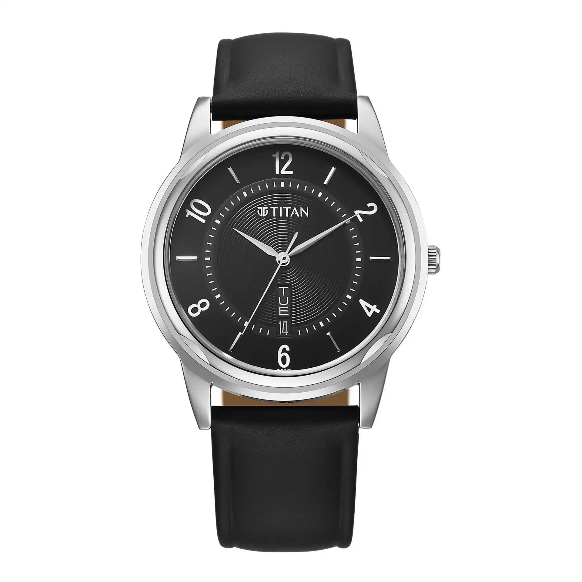 Black Leather Strap Watch For Men Titan wristwatch for men