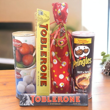 Delightful Combo of Sweet Wine, Sweets, Chocolate & Chips