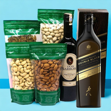 JW Double Black Whisky 1000ml With Red Sweet Wine & Dry Nuts