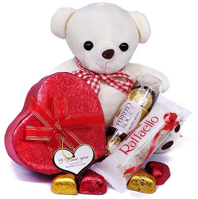 White Teddy With Heart Chocolate Box