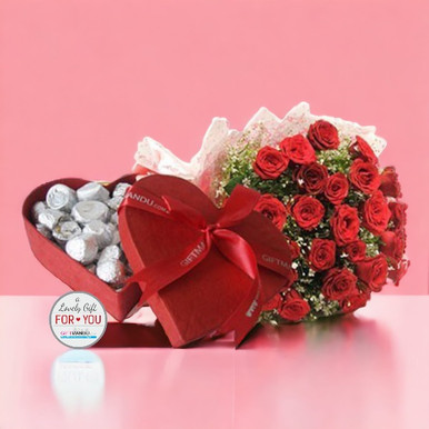 Chocolate Box & 30 Red Roses Bunch Valentine's Day Gift to Nepal ...