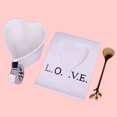 Creative Heart Shape Ceramic Love Coffee Mug - White
