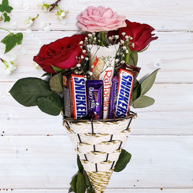 Roses & Chocolates in a Cone Basket