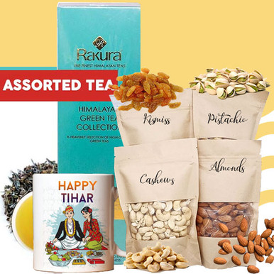 Dry Nuts, Bhai Tika Mug, Rakura Assorted Tea Gift Box (Blue) Tihar ...