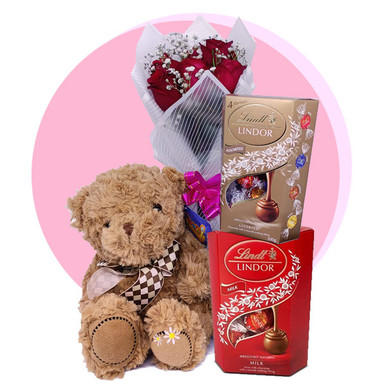 Brown Teddy Bear with Roses and Chocolate Girlfriend Gift to Nepal ...