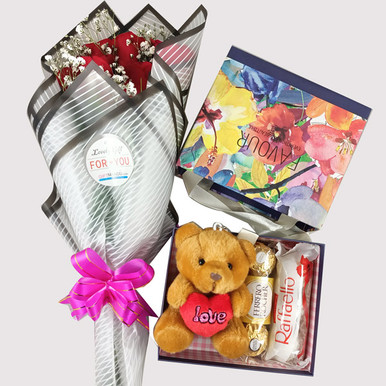 Teddy Bear with Roses and Chocolate For Her Girlfriend Gift to Nepal ...