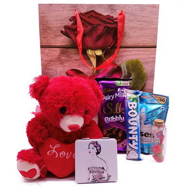 Red Teddy Bear with Chocolate Combo Girlfriend Gift to Nepal | Giftmandu