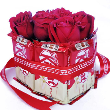 Natural Red Roses Wrapped with Nestle Kitkat Gift Hampers Gift to Nepal ...