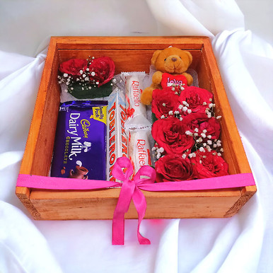 Chocolates With Teddy & Roses Gift Box Chocolates Gift to Nepal | Giftmandu