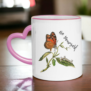 "Be Yourself" Printed Heart Handle Ceramic Mug