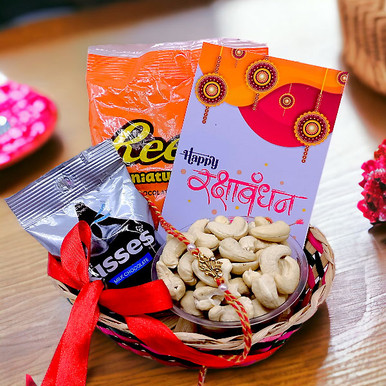 Dry-Nuts With Rakhi & Chocolates Gift Basket Raksha Bandhan Gift to ...