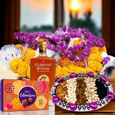 Gurkhas Guns 750ml Whisky, Drynuts, Sweets and Bhaitika Mala Set Combo ...