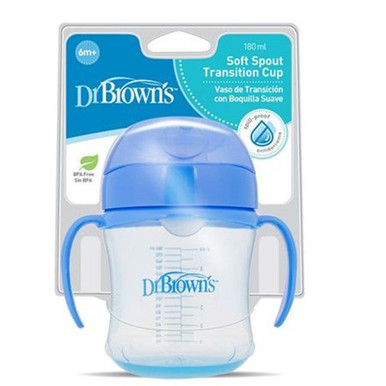 Dr.Brown's 6 oz / 180 ml Soft-Spout Transition Cup w/ Handles - Blue (6m+)