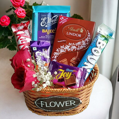 Valentines Treat As Chocolates & Roses in Basket Chocolates Gift to ...