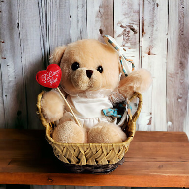 Cute Cream Dressing Teddy Inside Basket Valentine's Day Gift to Nepal ...