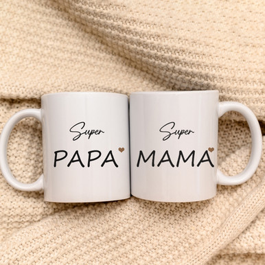 Super Papa and Super Mama Mug with Standard Size