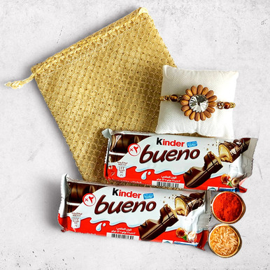 Kinder Chocolates with Rakhi in a Pouch
