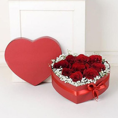Romantic Roses with Gypsies in a Red Heart Box Valentine's Day Gift to ...