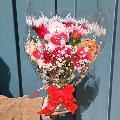 The Perfect Pair: Teddy & Roses Bouquet Valentine's Day Gift to Nepal ...