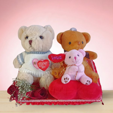 Teddy's Trio with Red Roses For a Touch of Love Valentine's Day Gift to ...