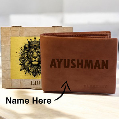 Burberry London Brown Personalized Wallet With Custom Wooden Box