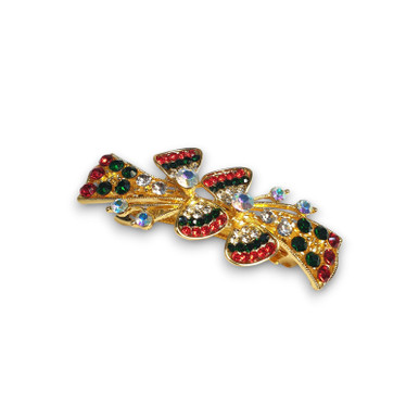 Red, Green & White Stone Embellished Golden Hair Clip Giftmandu
