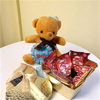Birthday Boy’s Delight Gift with Teddy & Chocolates Box