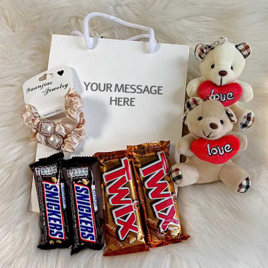 Chocolates with Teddy Keyrings & Scrunchy Gift for Her