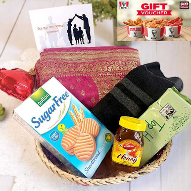 Premium Parent's Gift Set: Dola Pink Silk Saree & Tasty Treats