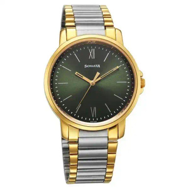 Sonata Traditional Essentials Quartz Analog Green Dial Watch for Men 77083BM01