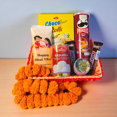 Tihar Sweets & Snacks Hamper With Sayapatri Mala