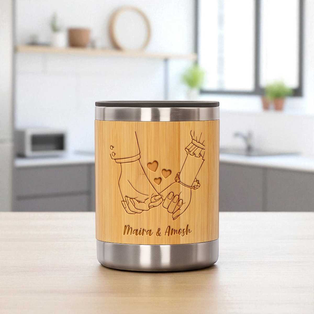 Personalized Bamboo Coffee Mug With Couple Name