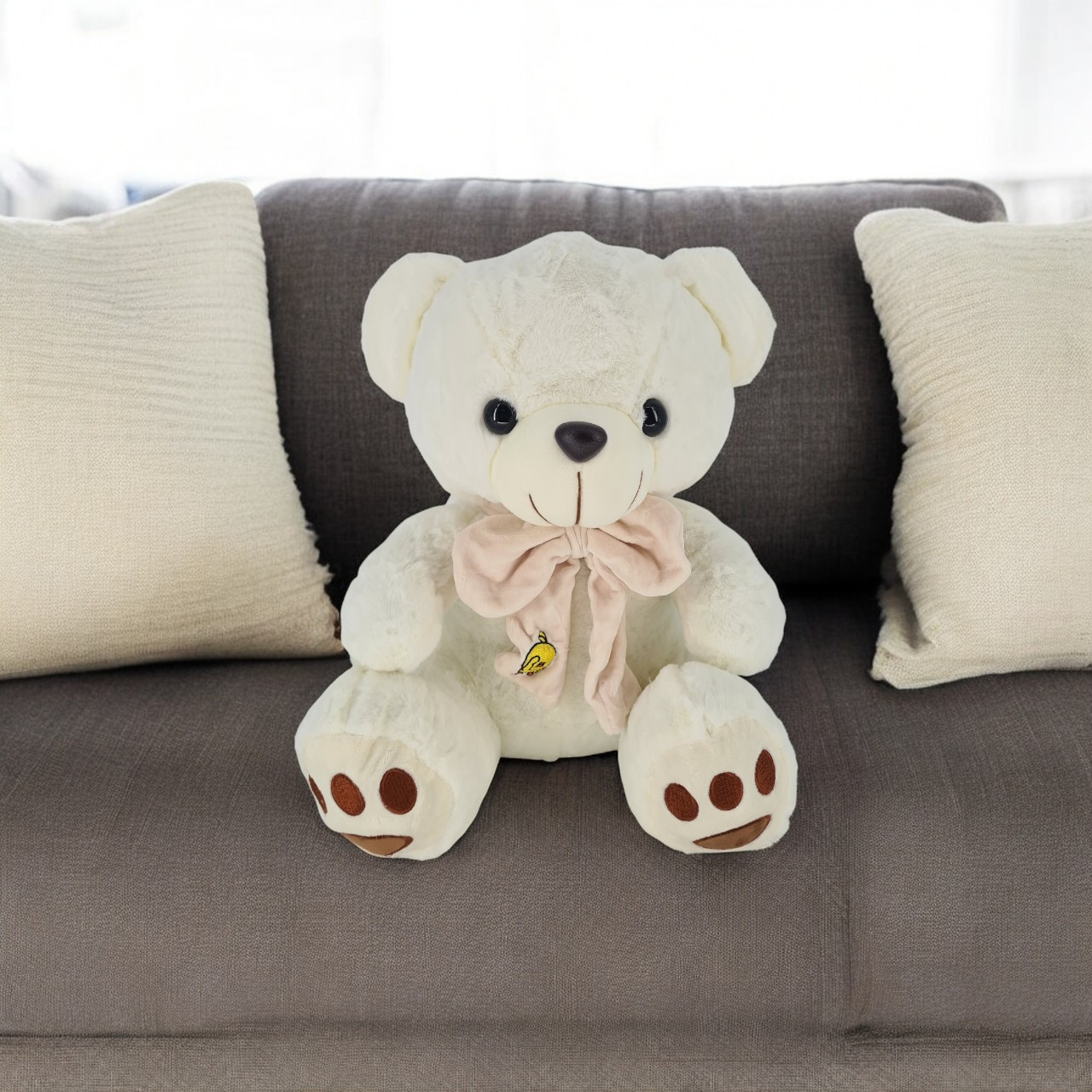 Adorable White Teddy Bear With Bow 14"