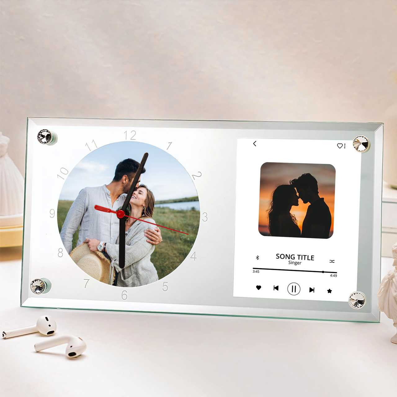Personalized Music-Themed Clock Photo Frame – Singer Name & Song Title