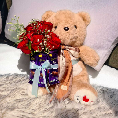 Chocolates & Roses Bouquet with Teddy Gift to Nepal | Giftmandu