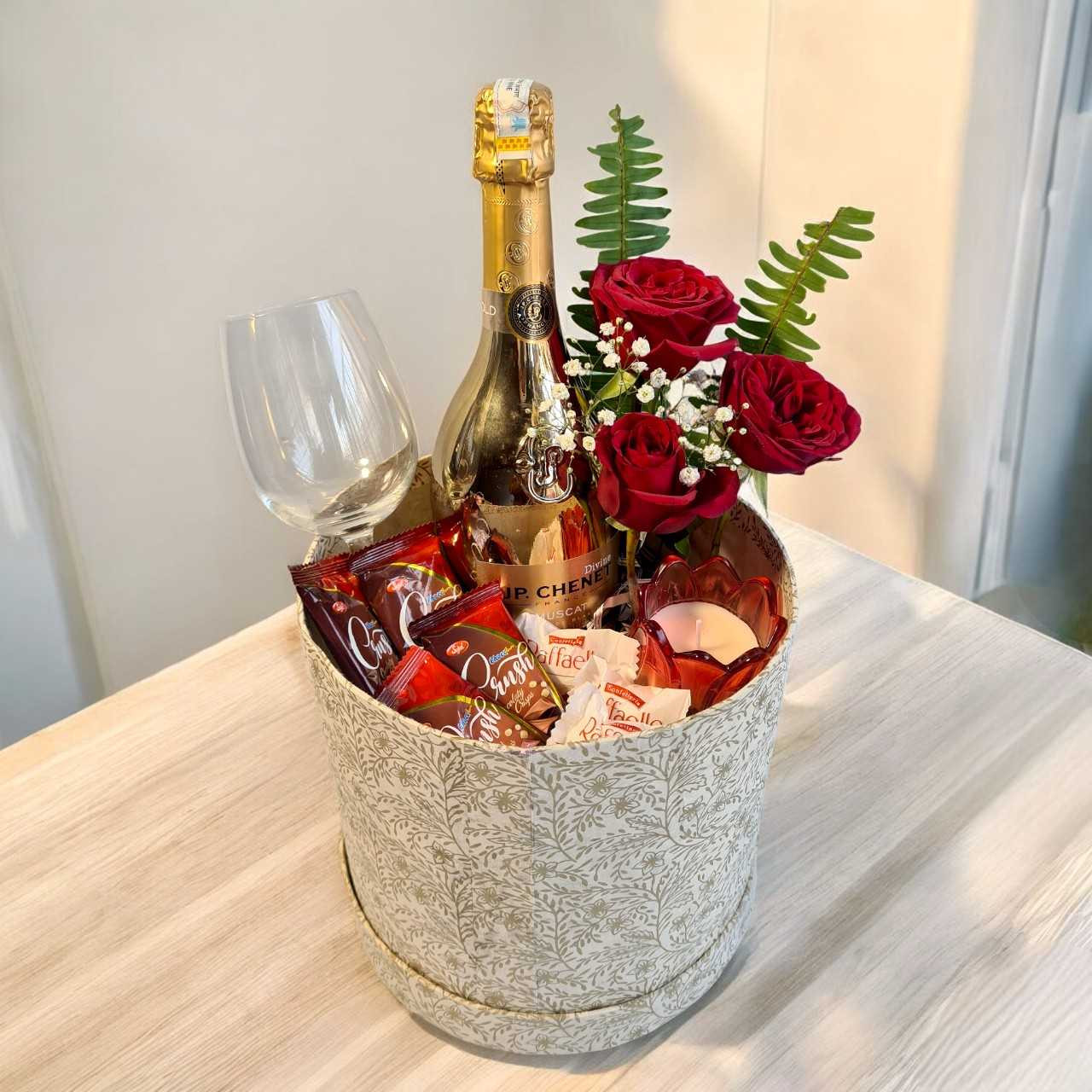 Romantic Gift Box with Wine & Roses