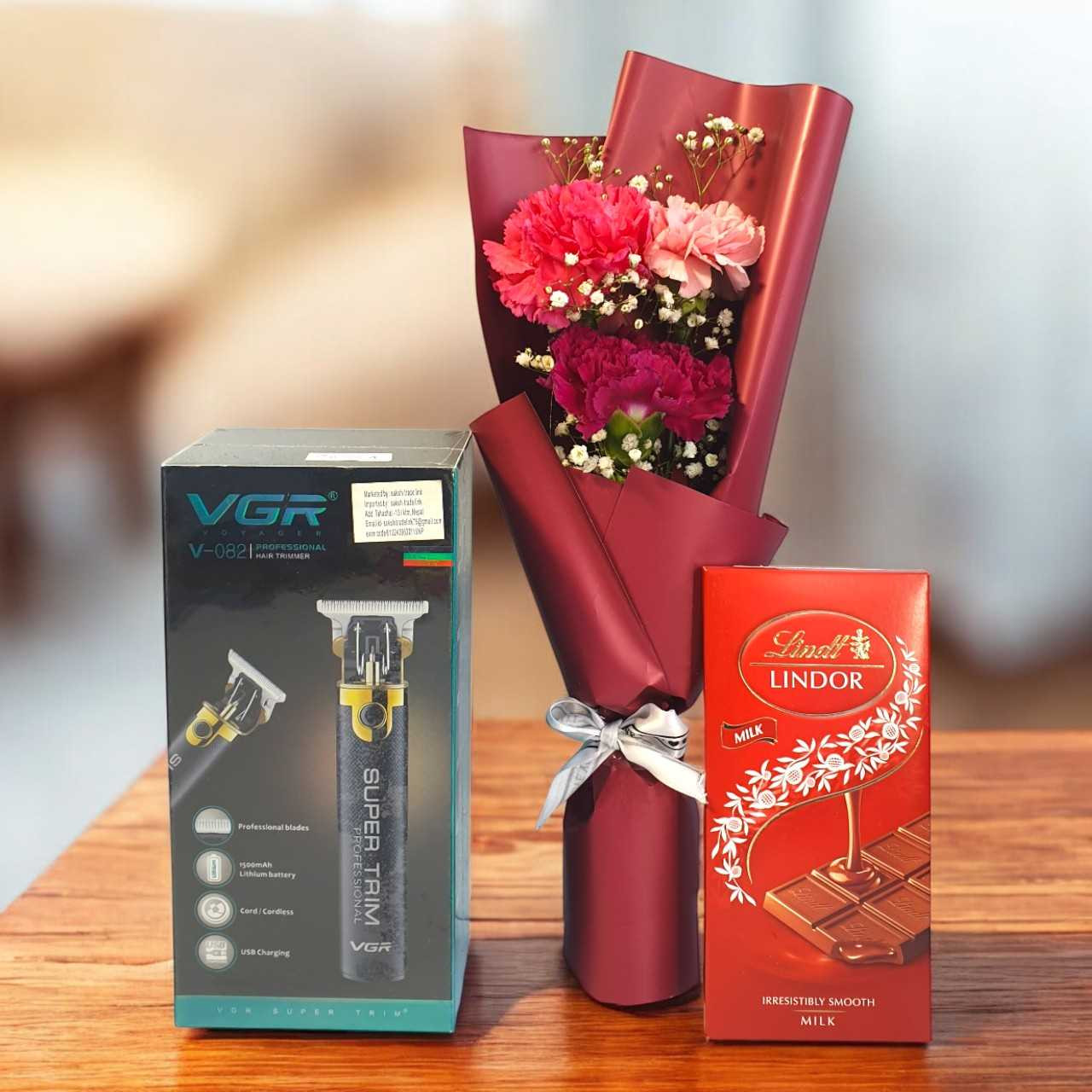 Flower Bouquet, Lindt Chocolate & Hair Trimmer
