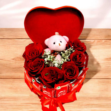 Teddy Keyring, Roses & Chocolate Box Gift to Nepal | Giftmandu