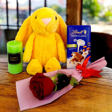 Romantic & Cute Plush, Chocolate with Single Rose Bouquet Gift to Nepal ...
