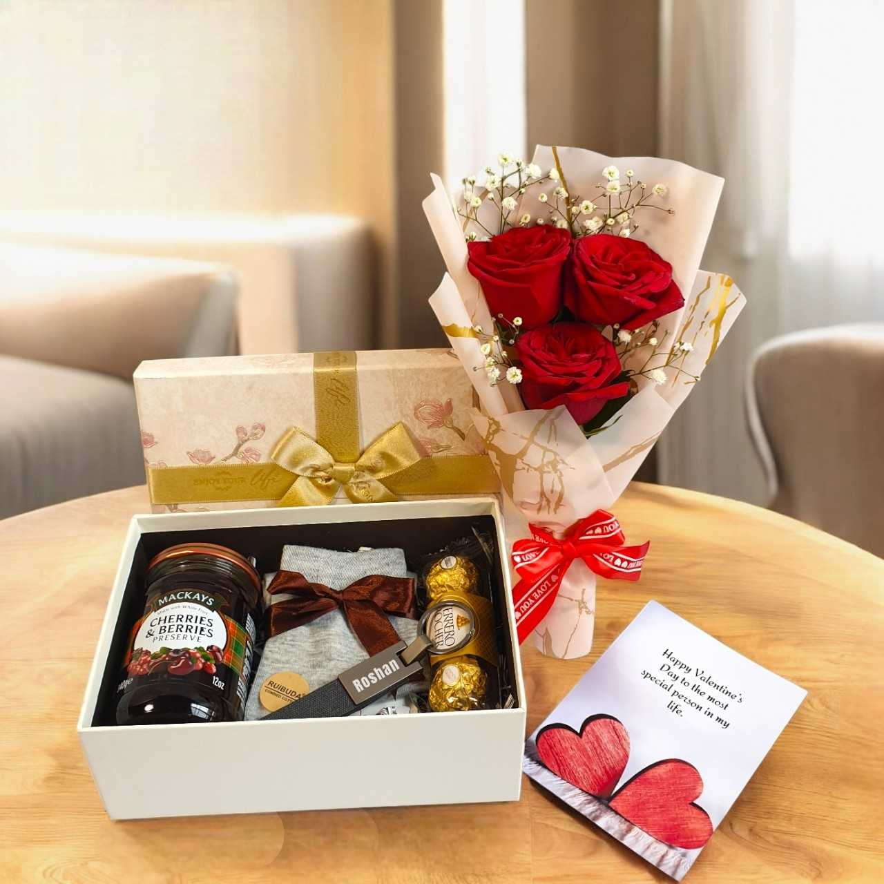 Valentine's Special Gift: Sweet Treats & Rose Bouquet for Him
