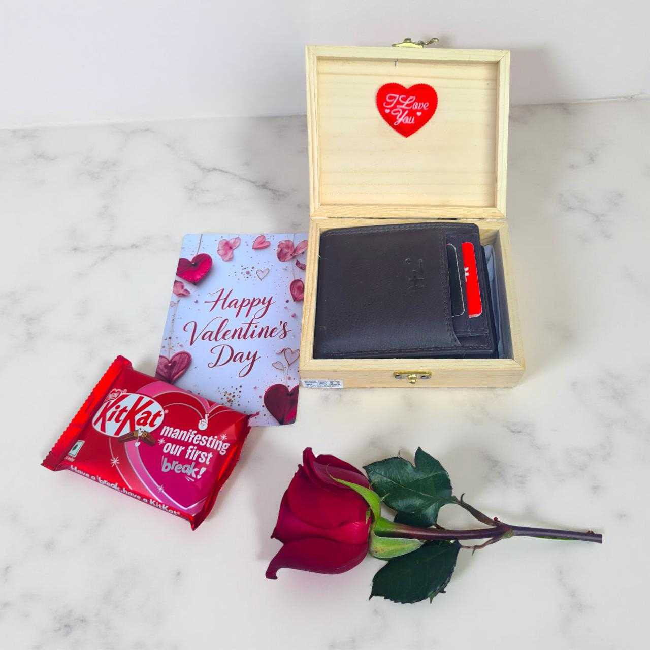 Valentine's Day Gift Combo with Wallet, Chocolate & Rose for Him