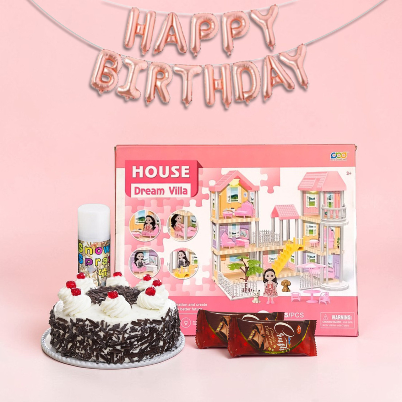 Kids Dream Birthday Hamper – Cake, Chocolates & Doll House Fun