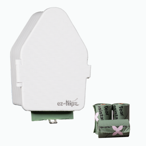 Wall Mount Pet Waste Bag Dispenser (White), with 3 Rolls of Bags