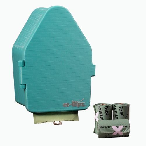 Wall Mount Pet Waste Bag Dispenser (Teal), with 3 Rolls of Bags