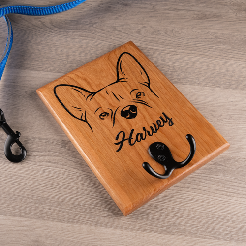 Wall Mount Leash Hanger - Engraved Double Hook