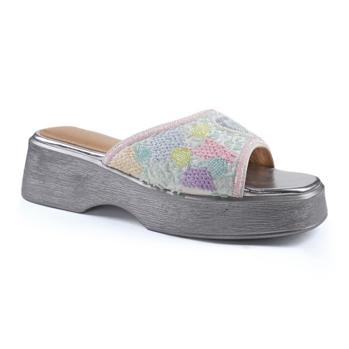 Anaar Ti Amo Satin Open Sandals – Pastel Embellished Heart Motif