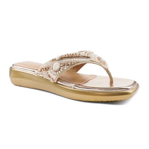 Anaar The Chicas Gold Satin Embellished Open Sandals – Elegant Occasion Wear