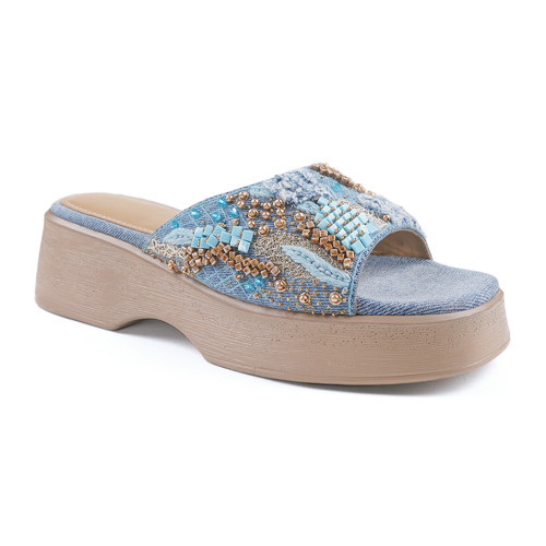 Anaar Denisse Denim Embellished Open Sandals – Casual & Occasion Wear